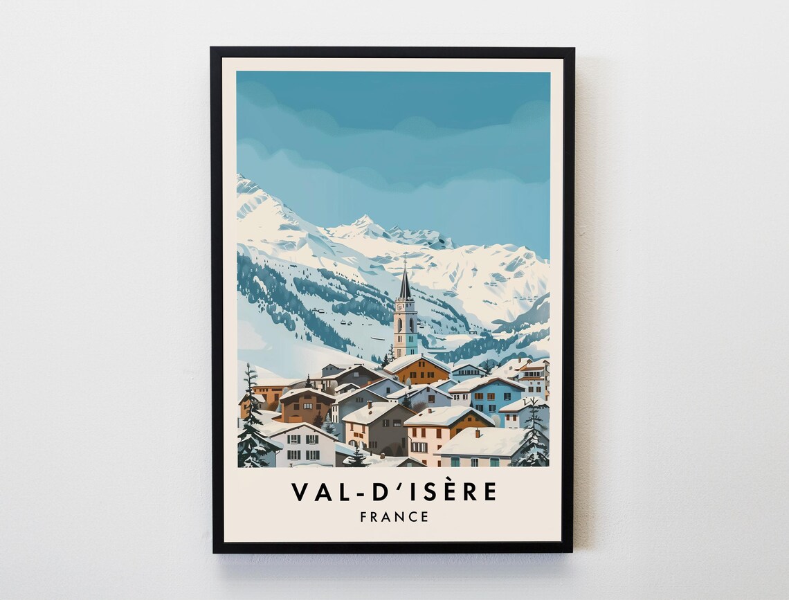 Val-d'Isère Snowy Village With Church Steeple Winter Scene Poster
