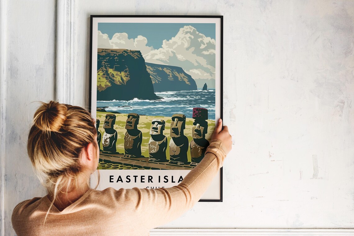 Easter Island Moai Statues Coastal Cliffs Chile Adventure Travel Poster - Image 2