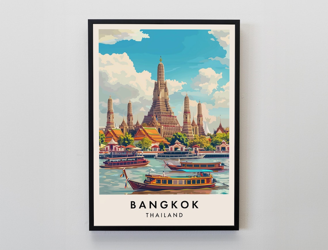 Bangkok Travel Poster, Thailand Travel Art