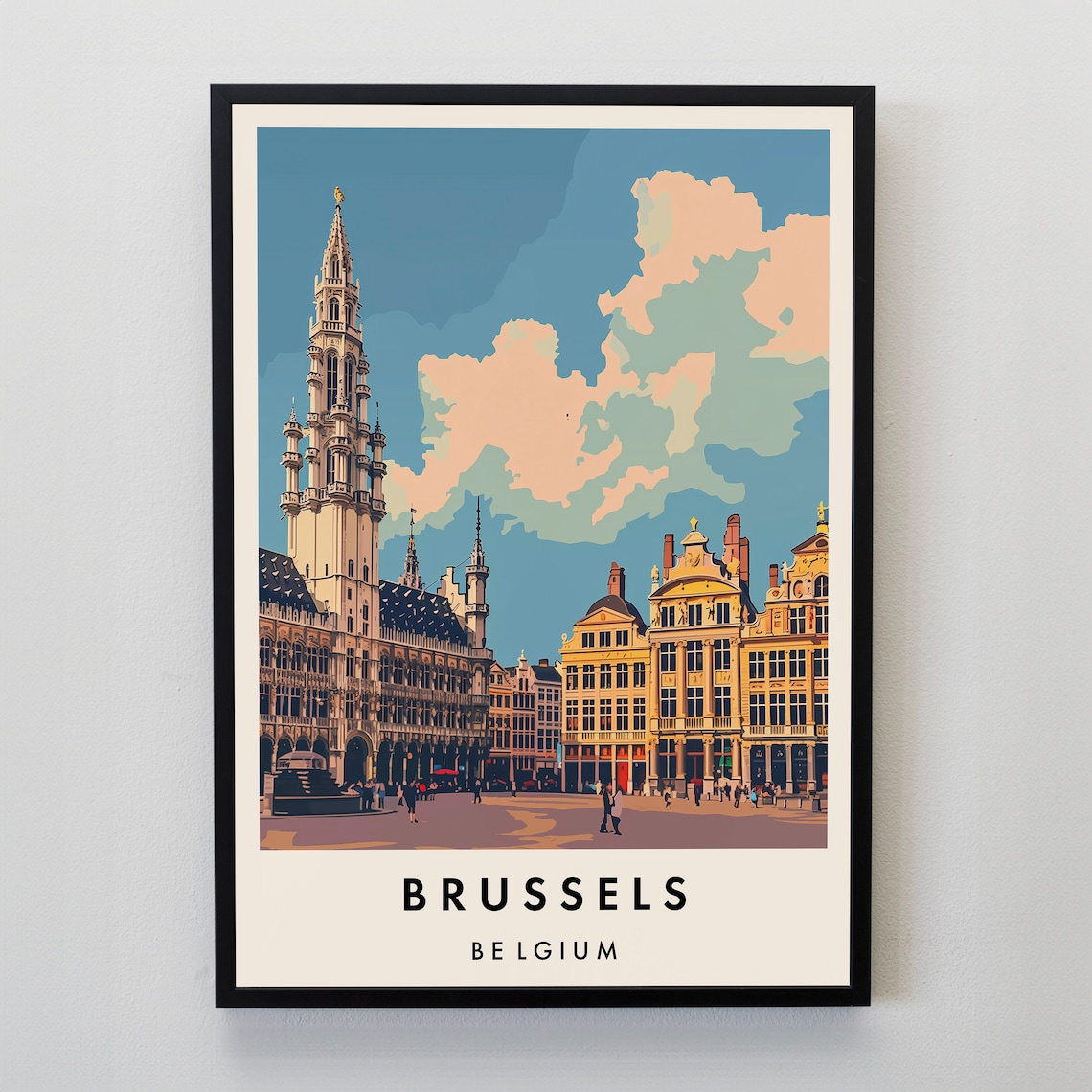 Brussels Grand Place Town Hall Belgium Cityscape Travel Poster