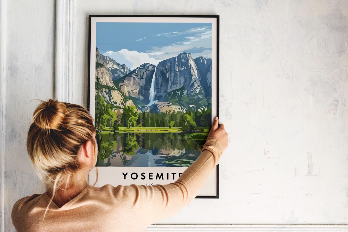 Yosemite National Park USA Travel Poster with Waterfall Valley - Image 2