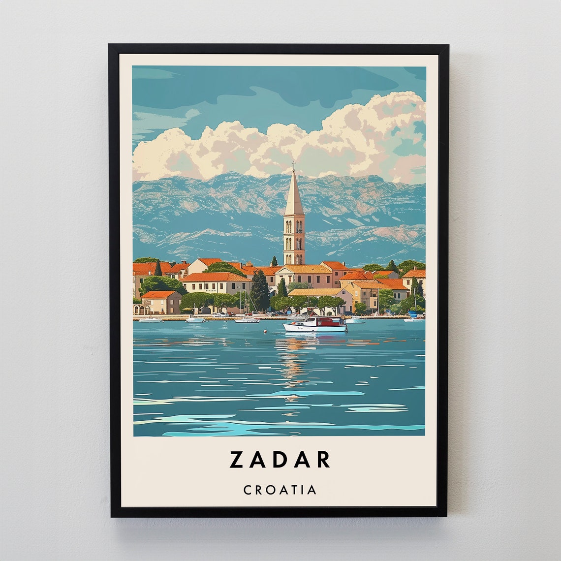 Zadar Croatia Harbor Bell Tower Coastal Adriatic Travel Poster