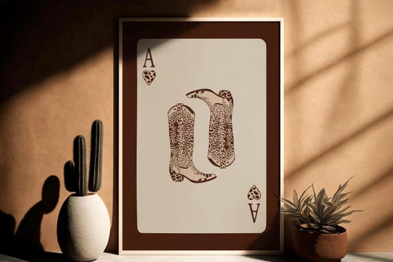 Ace Of Hearts Wall Art Print Cheetah Retro Trendy Western Playing Card Poster Horseshoe Poker