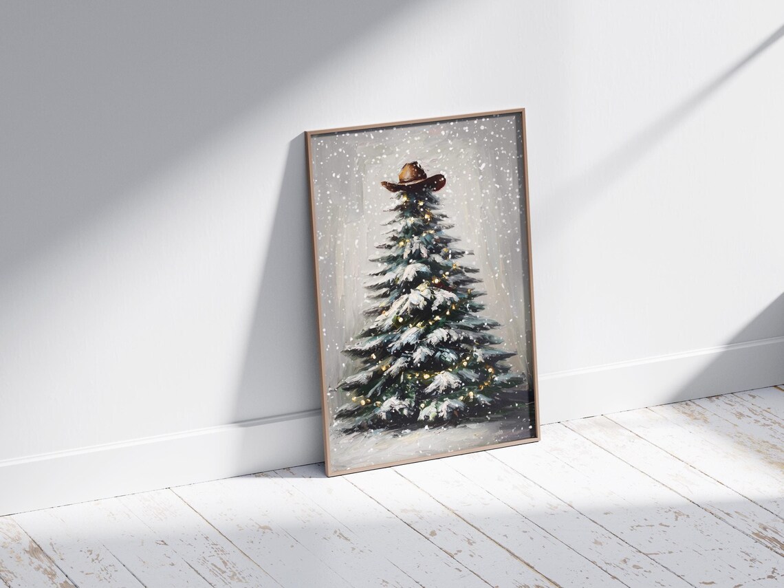 Western Christmas Tree, Christmas Decor Art Print