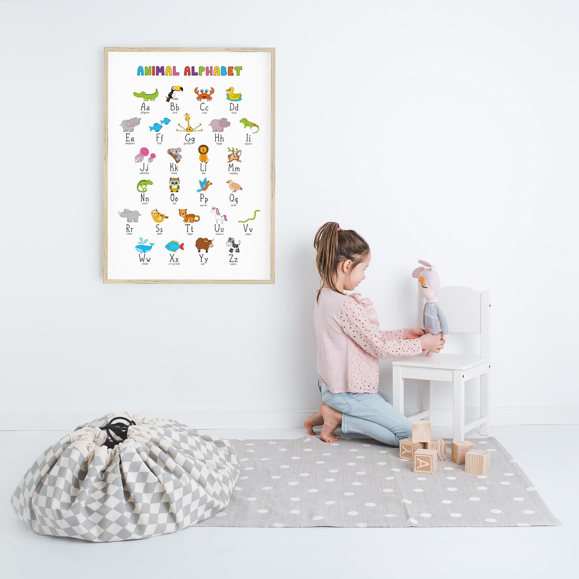 Animal Alphabet Colorful Letters Cartoon Animals ABC Wall Poster - Image 2