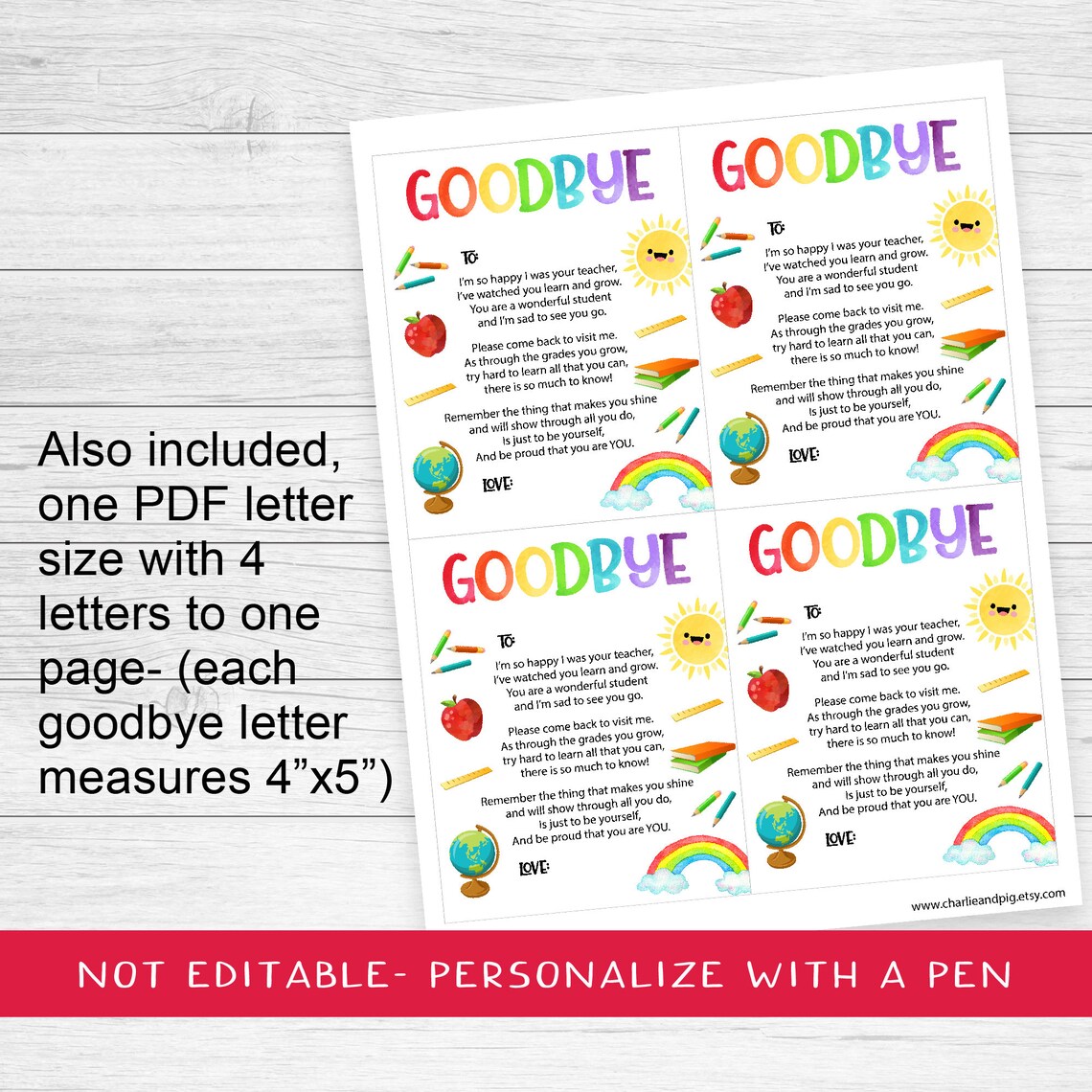 Teacher Goodbye Poem, End of Year Rainbow Art Print - Image 2