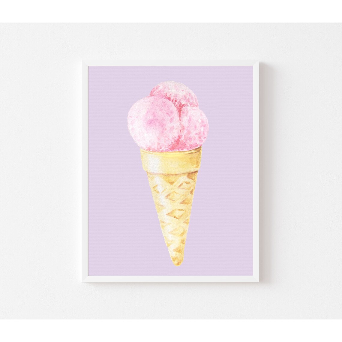 Pink Watercolor Ice Cream Cone Pastel Lavender Kids Wall Poster - Image 3