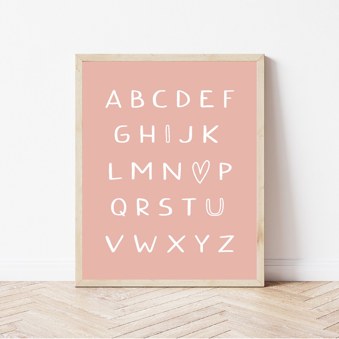 Blush Pink ABC Alphabet Letters Heart Nursery Playroom Wall Poster - Image 2
