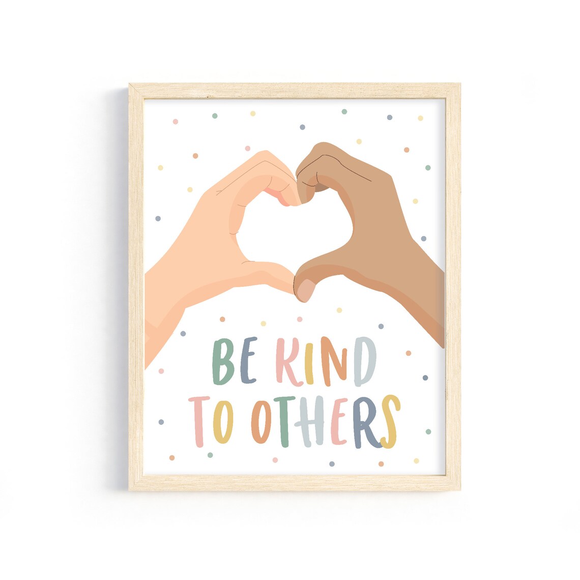 Be Kind To Others Heart Hands Pastel Kids Classroom Nursery Wall Art - Image 2