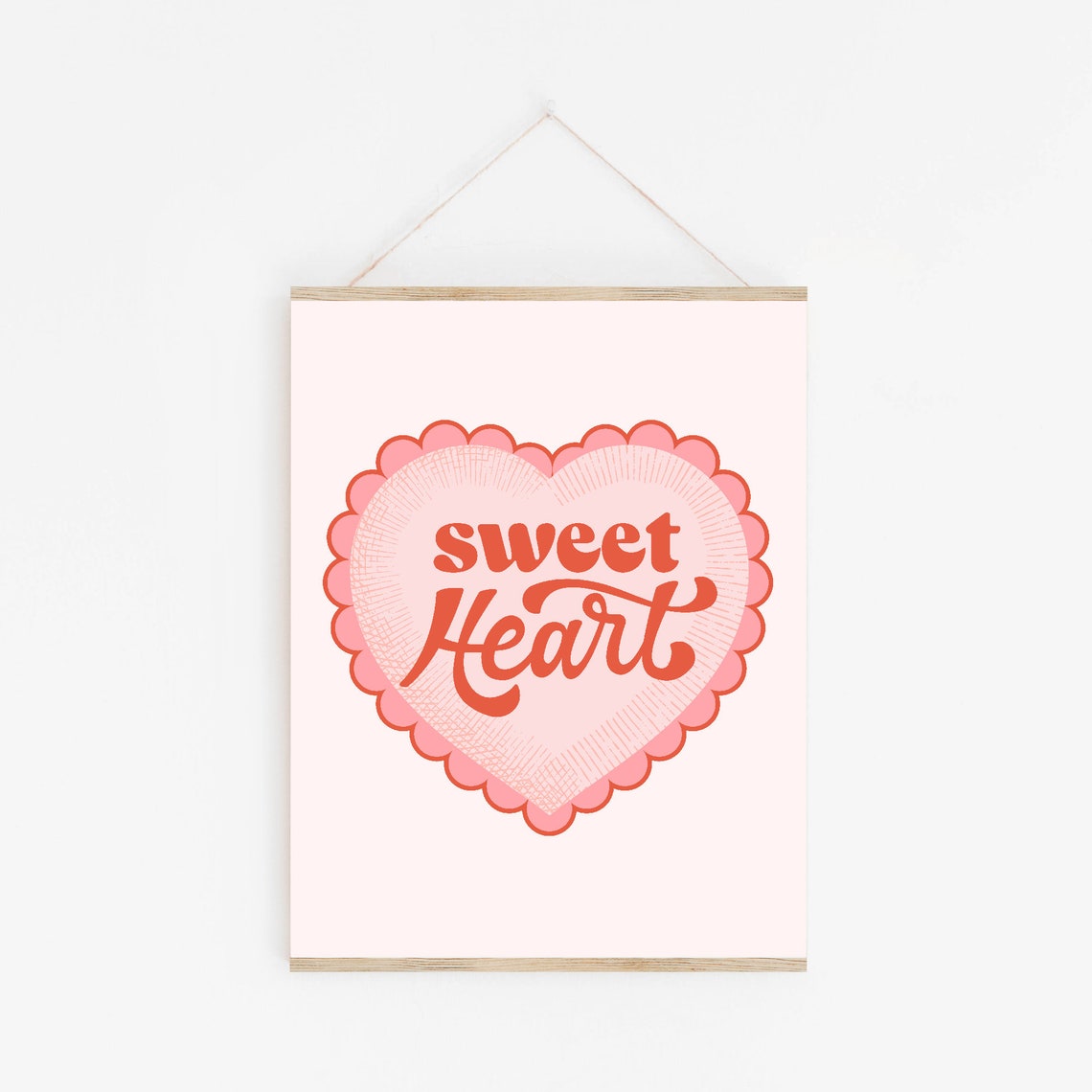 Sweet Heart Retro Red Script Scalloped Pink Heart Valentine Poster - Image 3