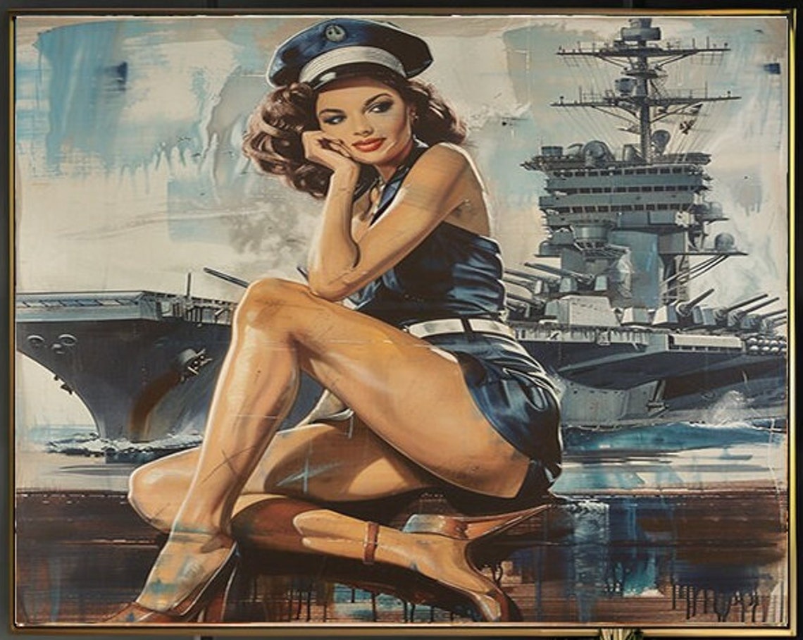 1950s Pinup Girl Vintage Painting Pin Up Girl Art Print Military Pinup Poster Art L Oil Panting L 5 Sizes Available L 017 - Image 2