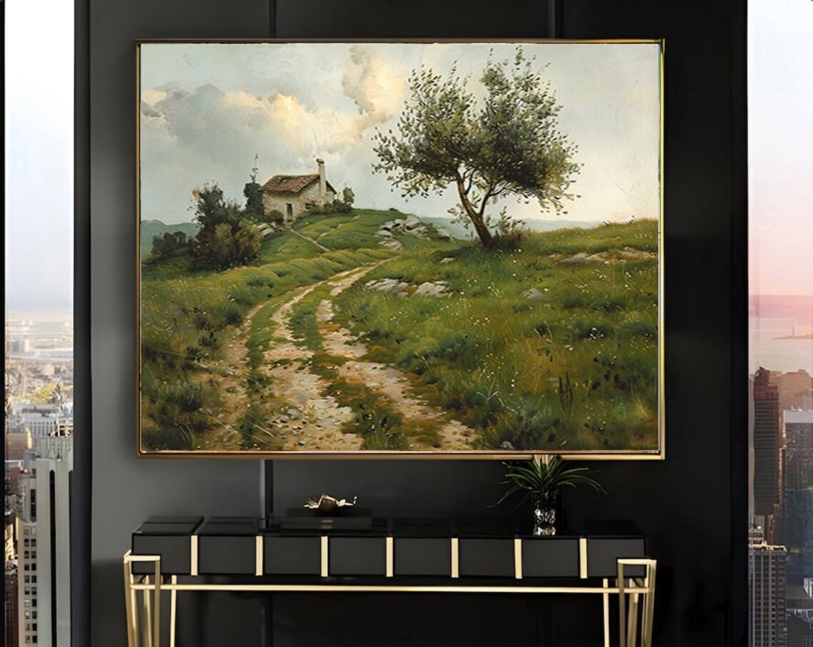 Farmhouse Art L Rustic Animal Painting Rustic English Cottage Art L Dining Room Decor L Farmland House Painting L 021