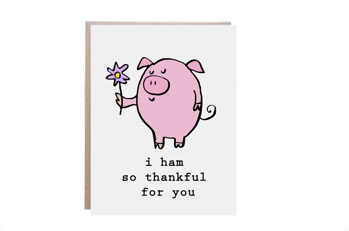 I Ham So Thankful for You Pink Pig Flower Pun Thank You Card Poster