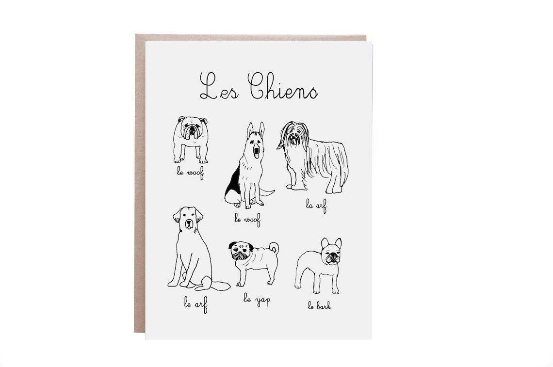 Les Chiens French Dog Breeds Bark Chart Cute Illustrated Card Poster