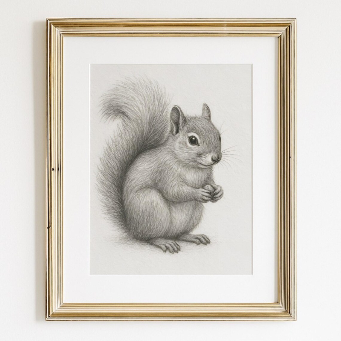 Squirrel Pencil Drawing Sketch Woodland Baby Animal Nursery Poster