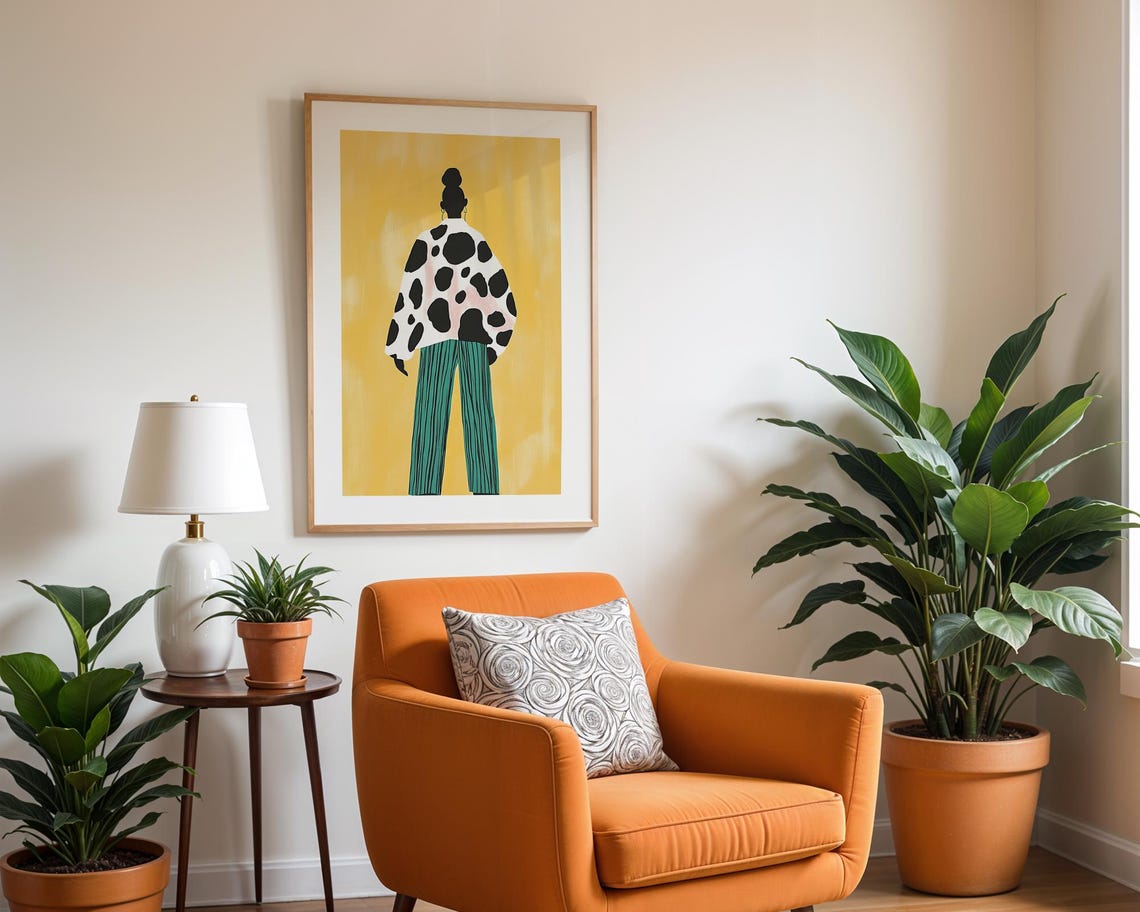 Spotted Jacket Stylish Woman, Minimalist Fashion Illustration - Image 2