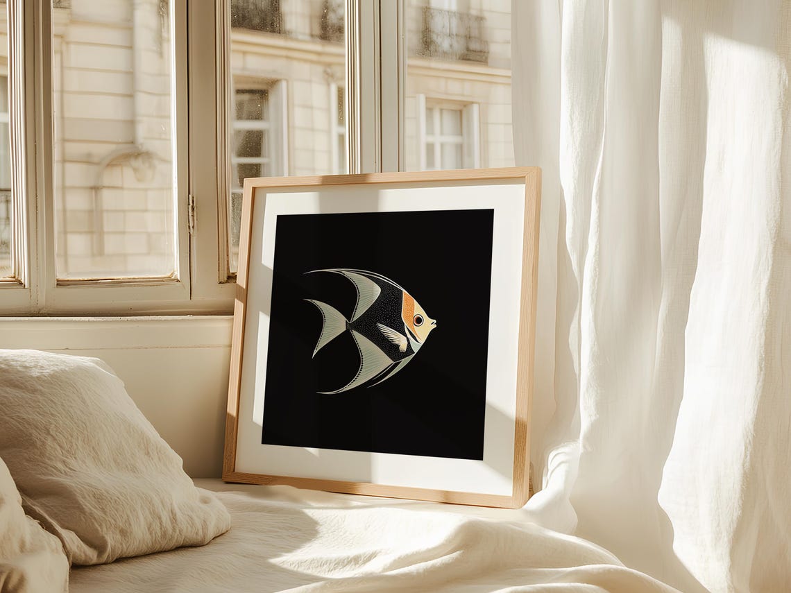 Angelfish Illustration, Minimalist Tropical Ocean Art Print