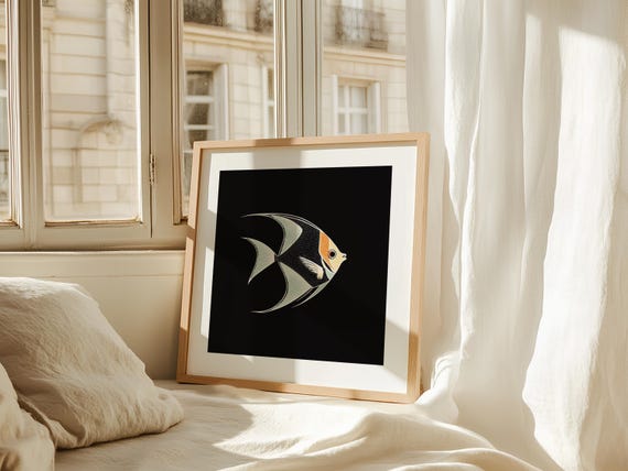 Angelfish Illustration, Minimalist Tropical Ocean Art Print