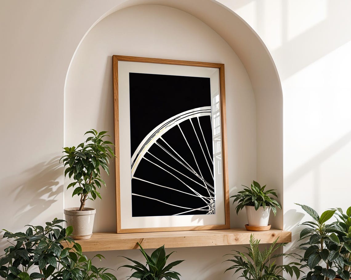 Minimalist Bicycle Wheel Line Art, Cycling Sketch - Image 3