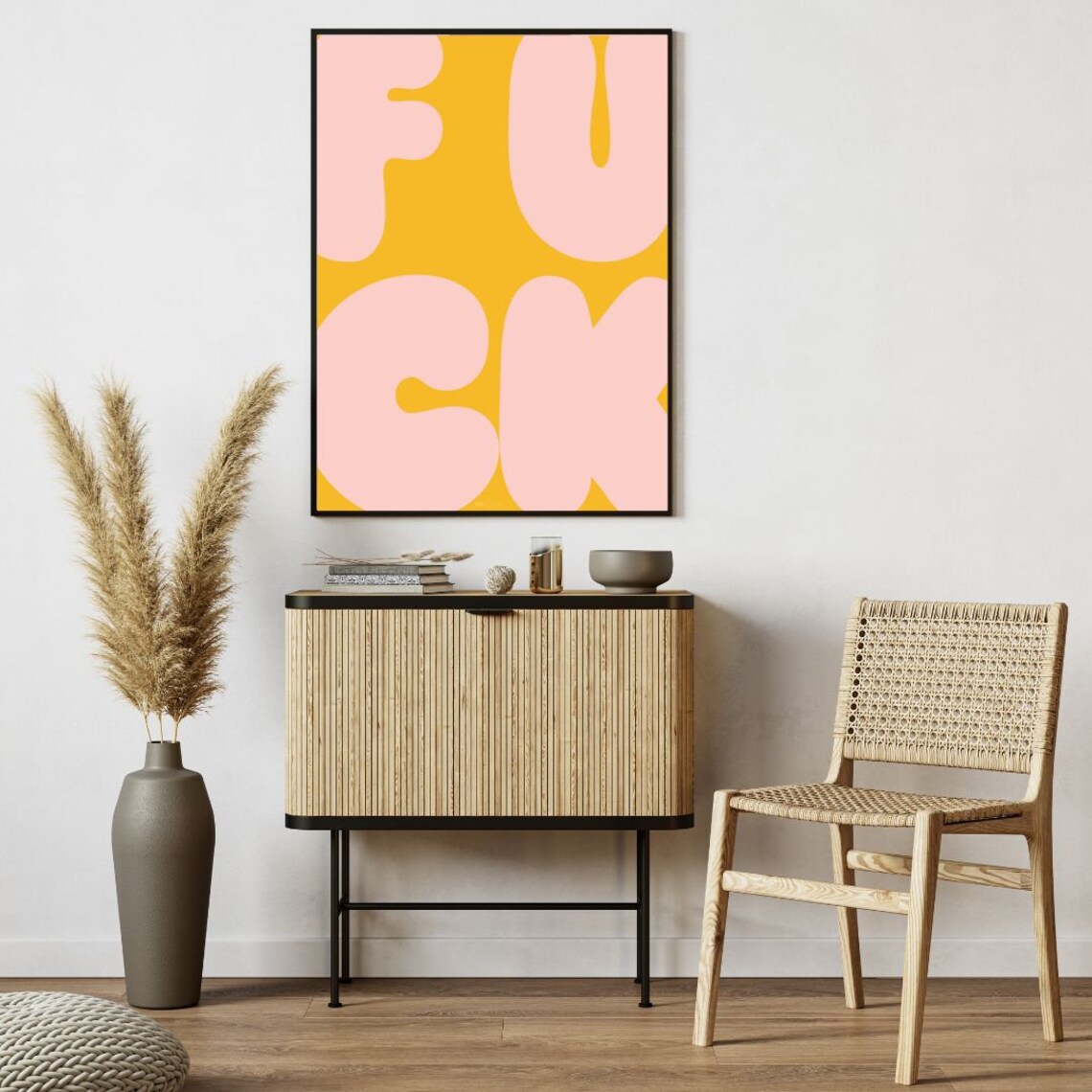 Fuck Bold Retro Bubble Letters Yellow Pink Typography Poster - Image 4