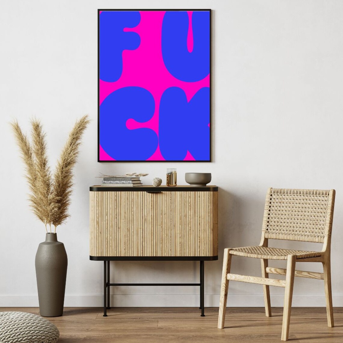 Fuck Bold Retro Bubble Letters Blue Pink Retro Typography Poster - Image 4