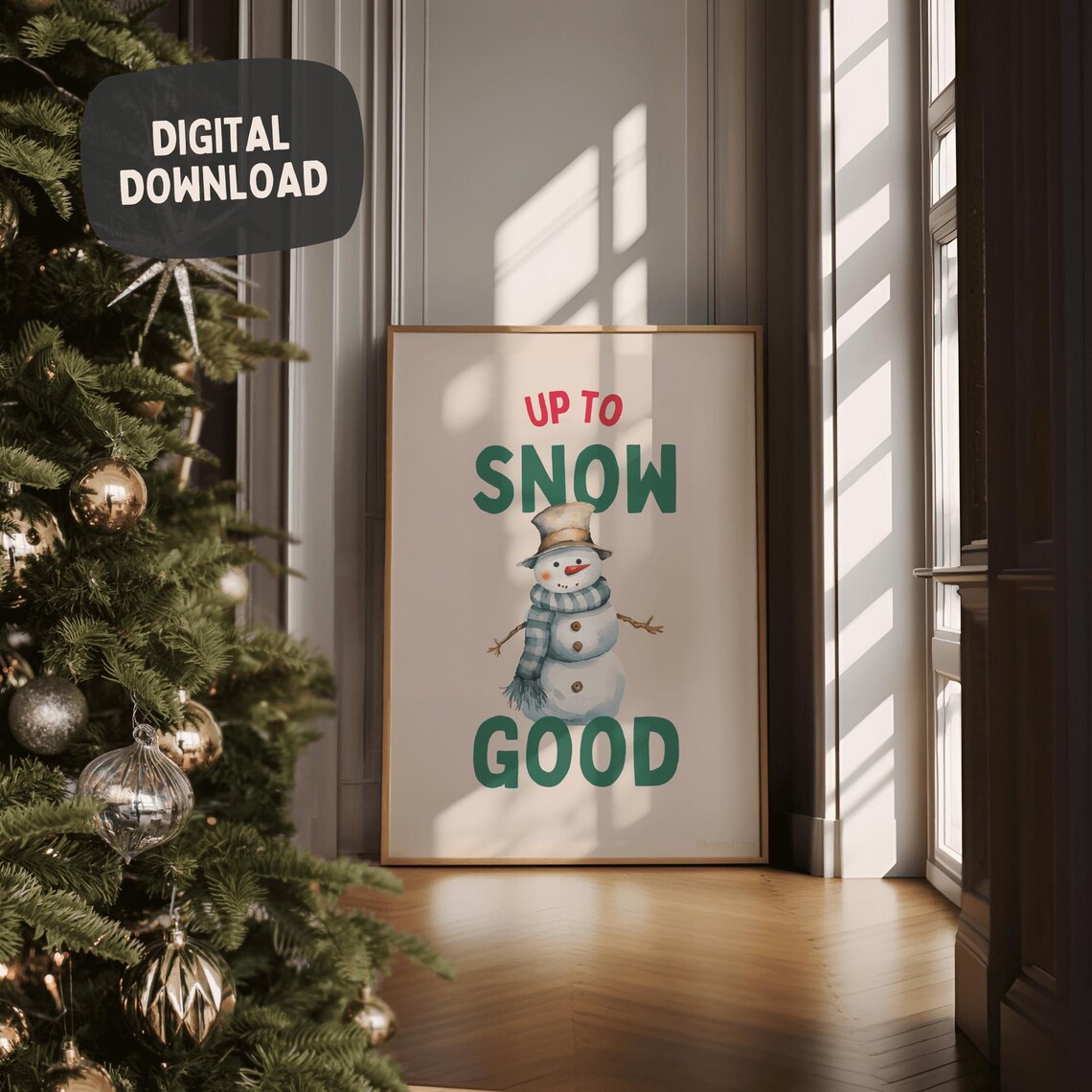 Up To Snow Good Cute Watercolor Snowman Funny Christmas Poster