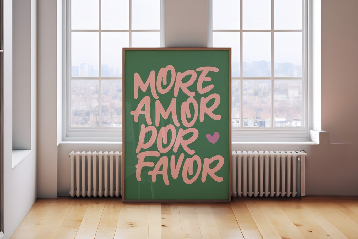 More Amor Por Favor Pink Love Quote Typography Heart Wall Poster - Image 2
