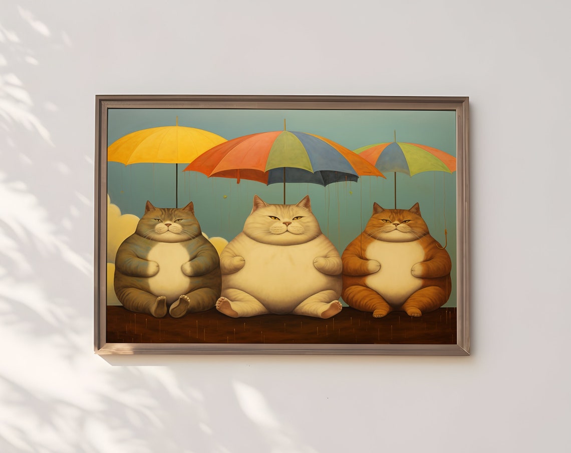 Whimsical Cat On Clouds Print Dreamy Feline Artwork Celestial Kitty Painting Wall Art For Home Decor