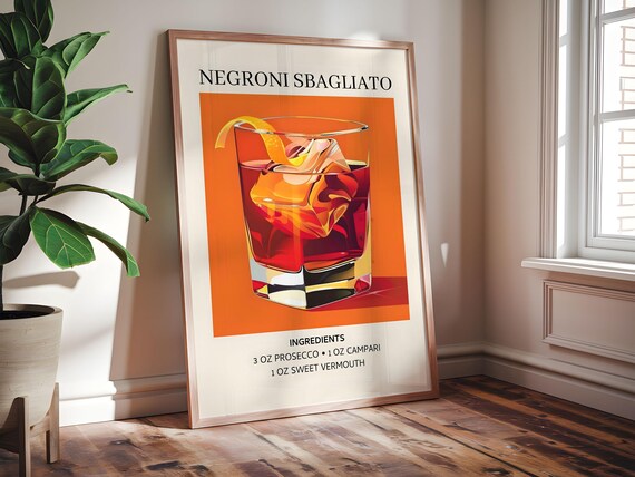 Negroni Sbagliato Cocktail Recipe Orange Campari Bar Wall Poster