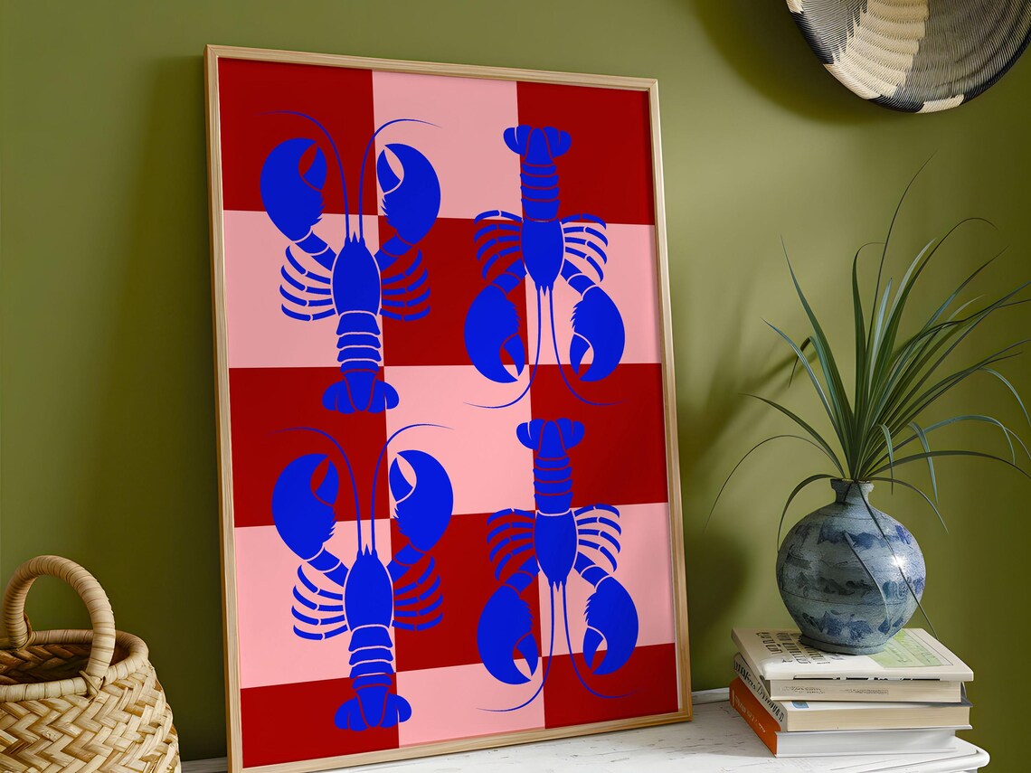 Lobster Kitchen Wall Art Retro Mounted Framed Poster Unique Seafood Decor Gift