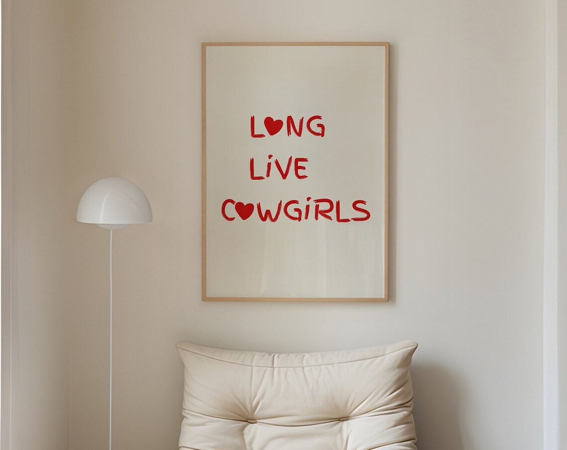 Long Live Cowgirls Red Western Typography Heart Quote Poster