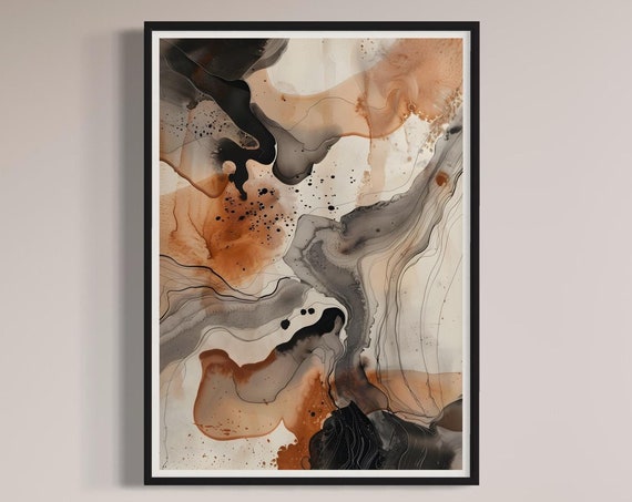 Rich Brown Alcohol Ink Style Print Neutral Shades Fluid Painting Contemporary Poster Fluid Art Modern Wall Design Marble Painting Home Gift