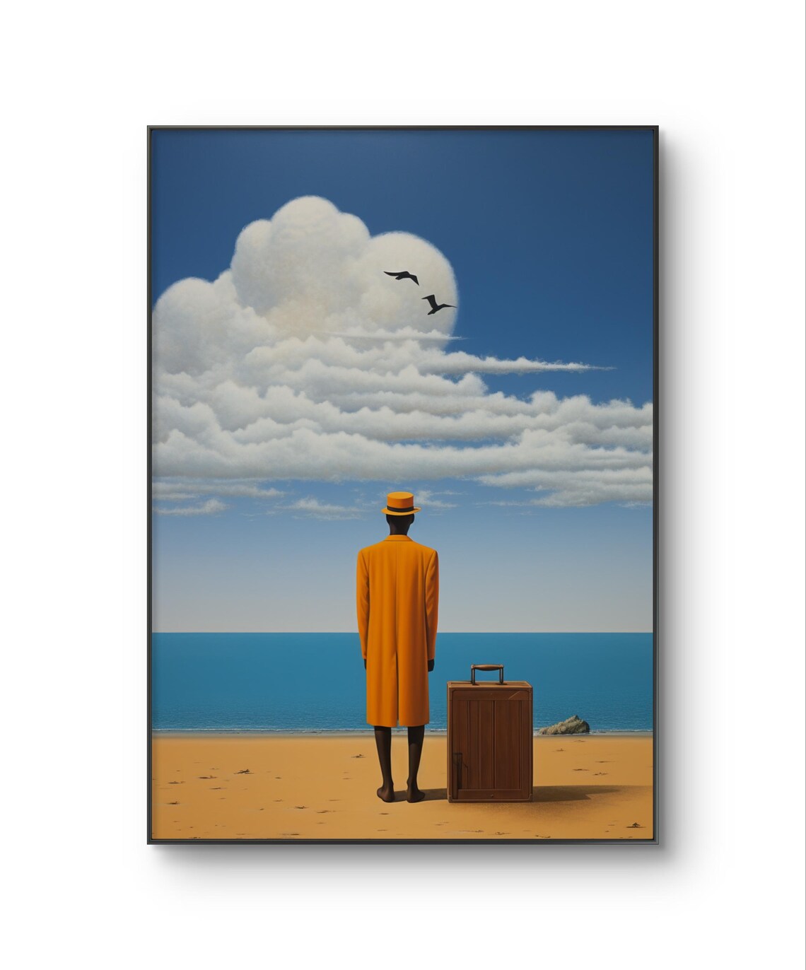 Surreal Traveler With Suitcase Facing Ocean Under Cloud Accra Ghana Print