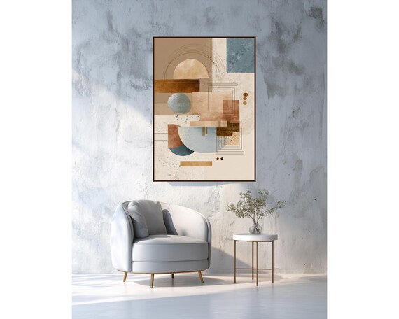 Abstract Wall Art, Beige Blue Art Print