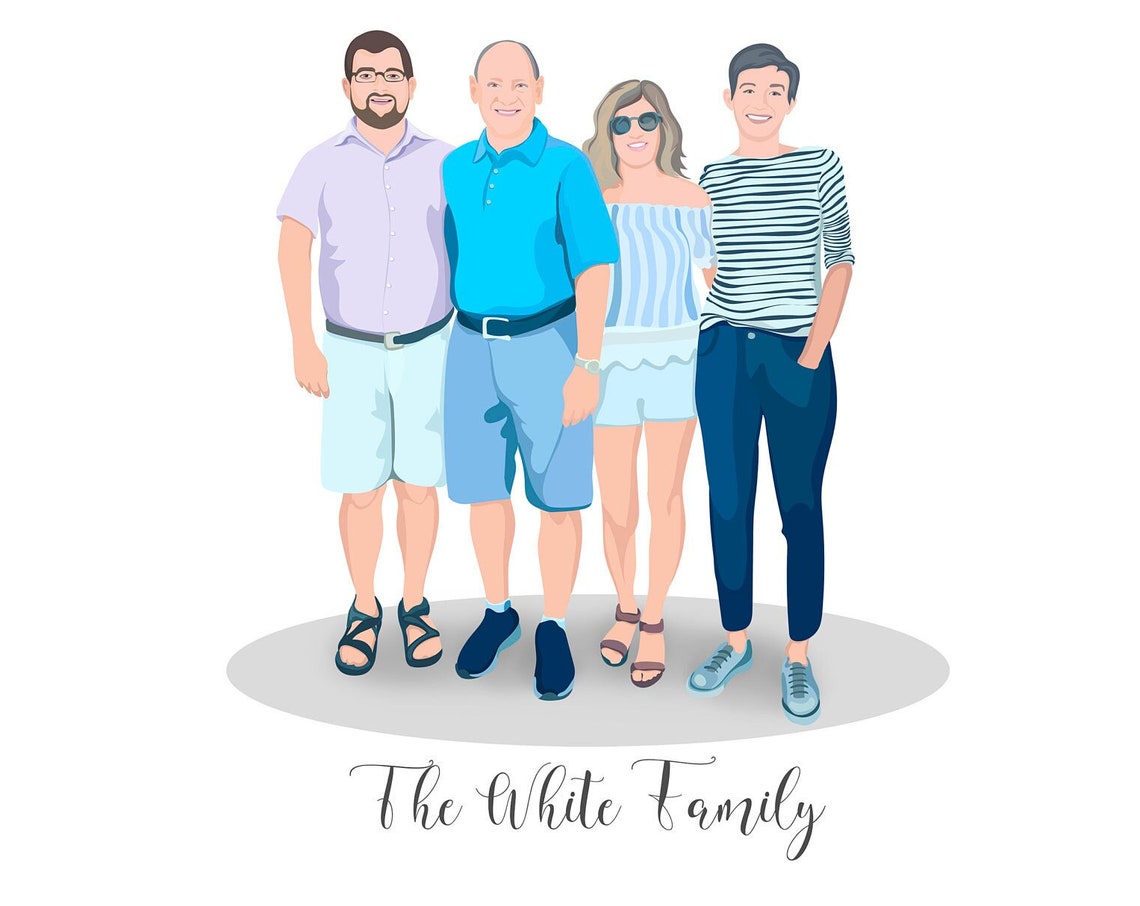 Portrait Of 4 People Family Custom Family Portrait From Photo Gift For The Family Family From Photo Anniversary Gift Unique Wedding Gift
