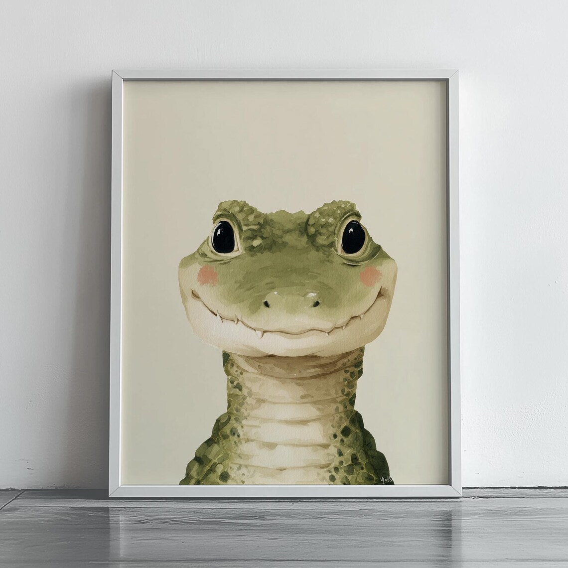 Baby Crocodile Portrait Smiling Nursery Reptile Kids Room Wall Art