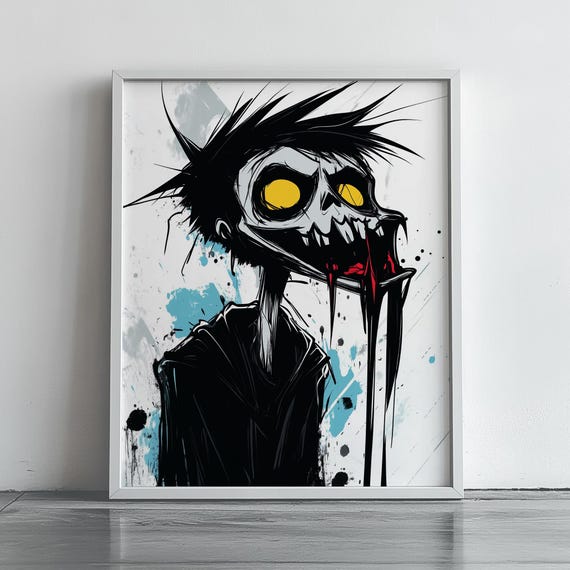 Abstract Spooky Vampire Dark Gothic Wall Art Halloween Decor Moody Print Unique Painting Creepy Home 249