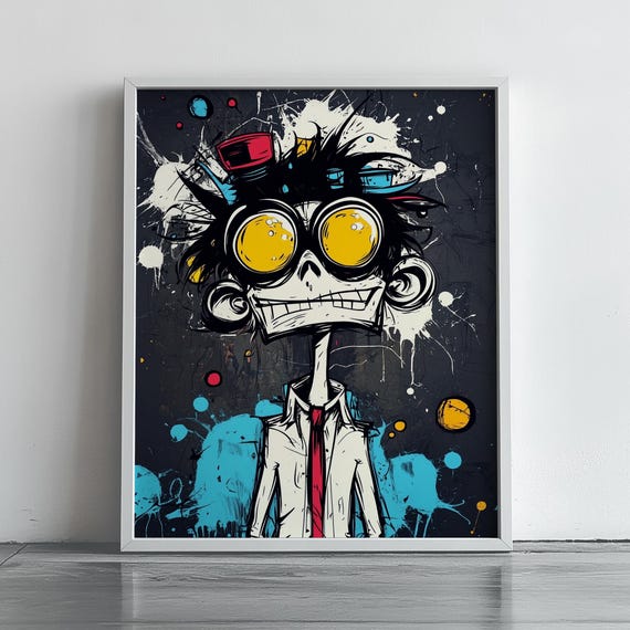 Spooky Mad Scientist Wall Art Abstract Halloween Decor Quirky Vibrant Colorful Character Print 244