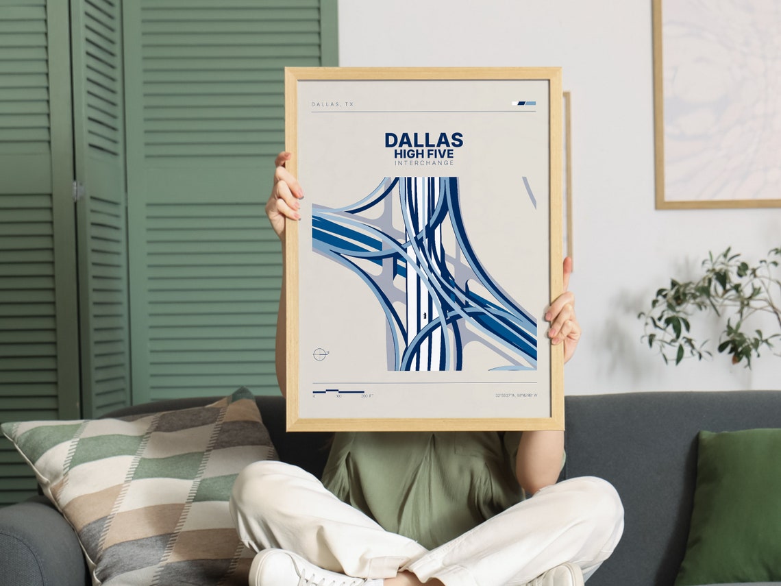 Dallas High Five Interchange Modern Minimalist Texas Map Poster - Image 2