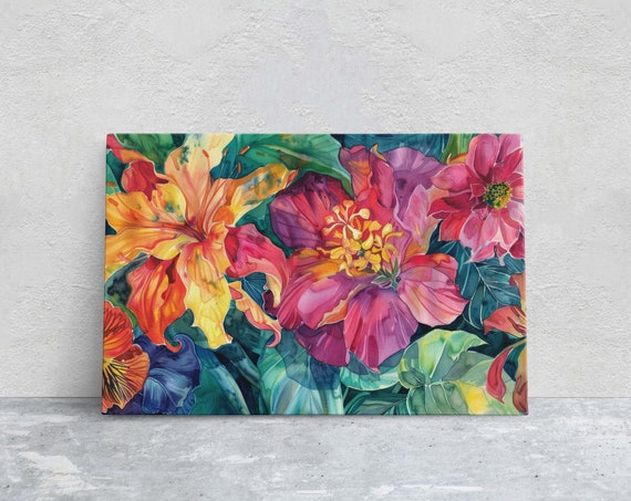 Vibrant Lily Painting Colorful Botanical Statement Piece Framed Bold Flower Decor Jungle Flower Lush Green Pink Orange Yellow