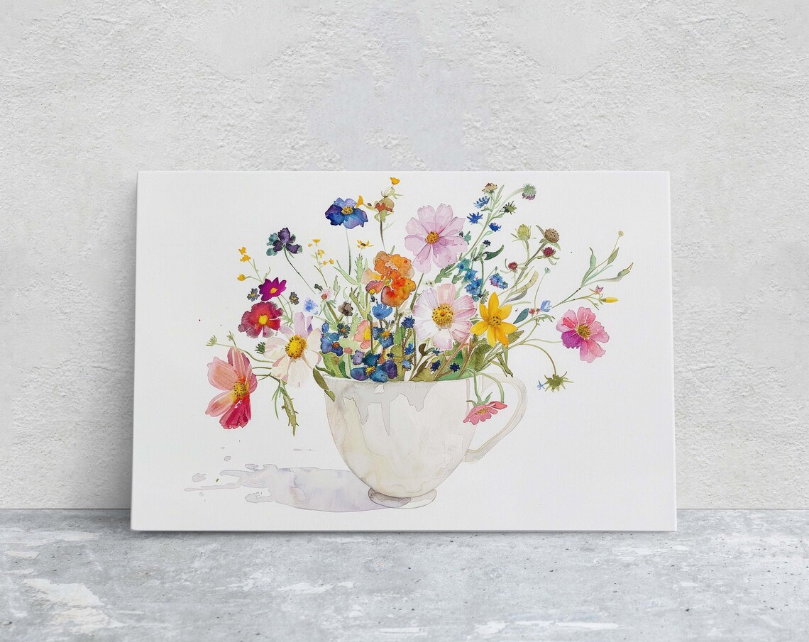Wildflowers Watercolor Floral Poster Print, Farmhouse Kitchen