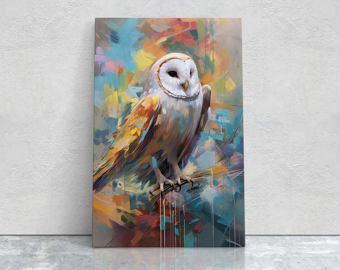 Colorful Abstract Barn Owl Portrait Vibrant Modern Bird Art Poster