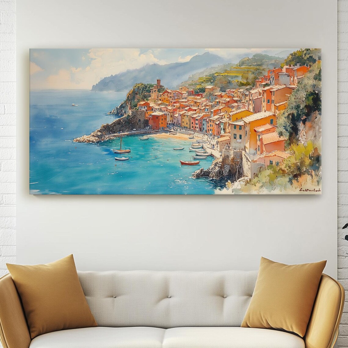 Cinque Terre Italy Colorful Coastal Village Watercolor Wall Art