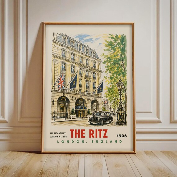 The Ritz London Print Vintage Hotel Travel Poster Classic British Wall Art England Decor