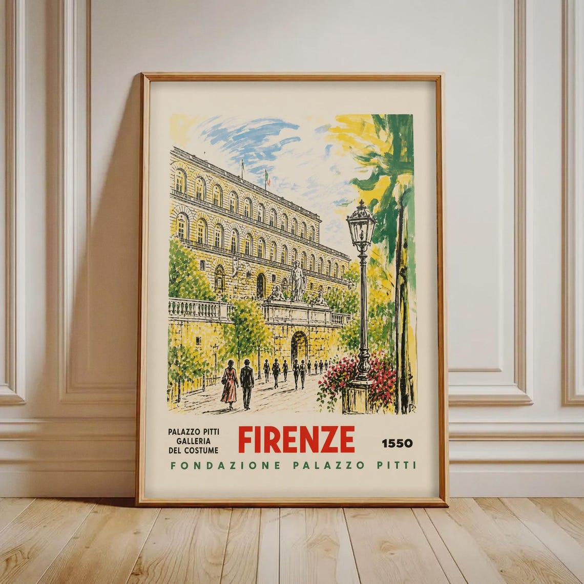 Firenze Palazzo Pitti 1550 Vintage Italian Travel Architecture Poster