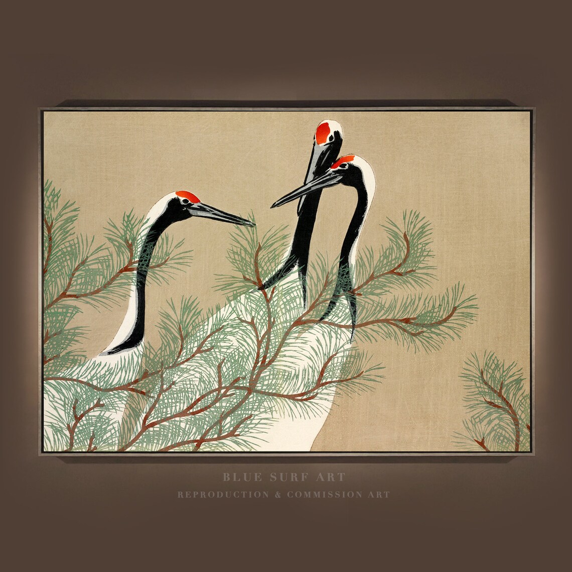 Kamisaka Sekka White Cranes and Pine Japanese Woodblock Poster