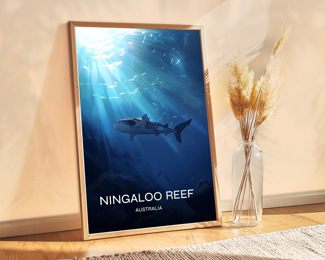 Ningaloo Reef Australia Whale Shark Underwater Dive Travel Poster