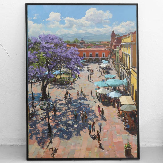 San Miguel De Allende Print Mexico Jacaranda Plaza Wall Art Colorful City Painting Colonial Town Travel Poster