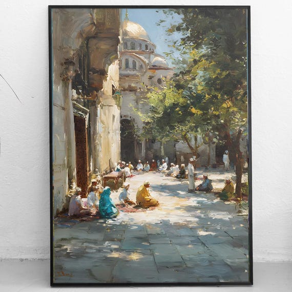 Tunis Zitouna Mosque Art Print Tunisia Islamic Architecture Painting North Africa Wall Instant Home Decor