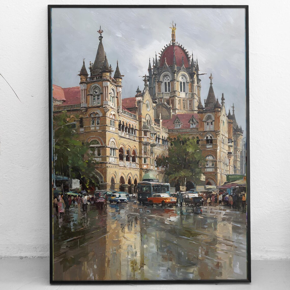 Mumbai Chhatrapati Shivaji Terminus Rainy Day Cityscape Poster